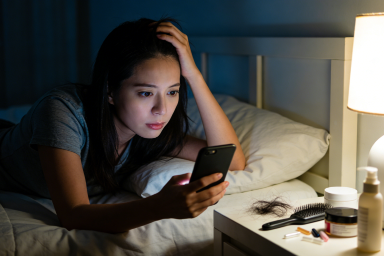 Staying up late playing on your phone can cause hair loss. Avoid these 6 culprits to prevent hair loss.